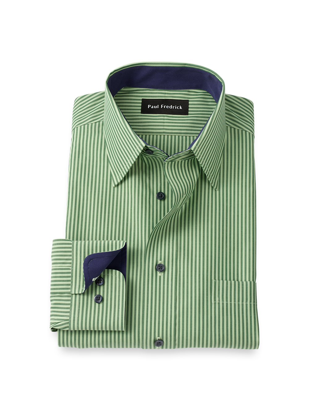 Product Image of Non-iron Cotton Stripe Dress Shirt With Contrast Trim-Green