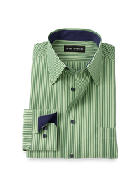 Non-Iron Cotton Stripe Dress Shirt With Contrast Trim - Green