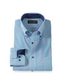 Non-Iron Cotton Check Dress Shirt With Contrast Trim - Blue