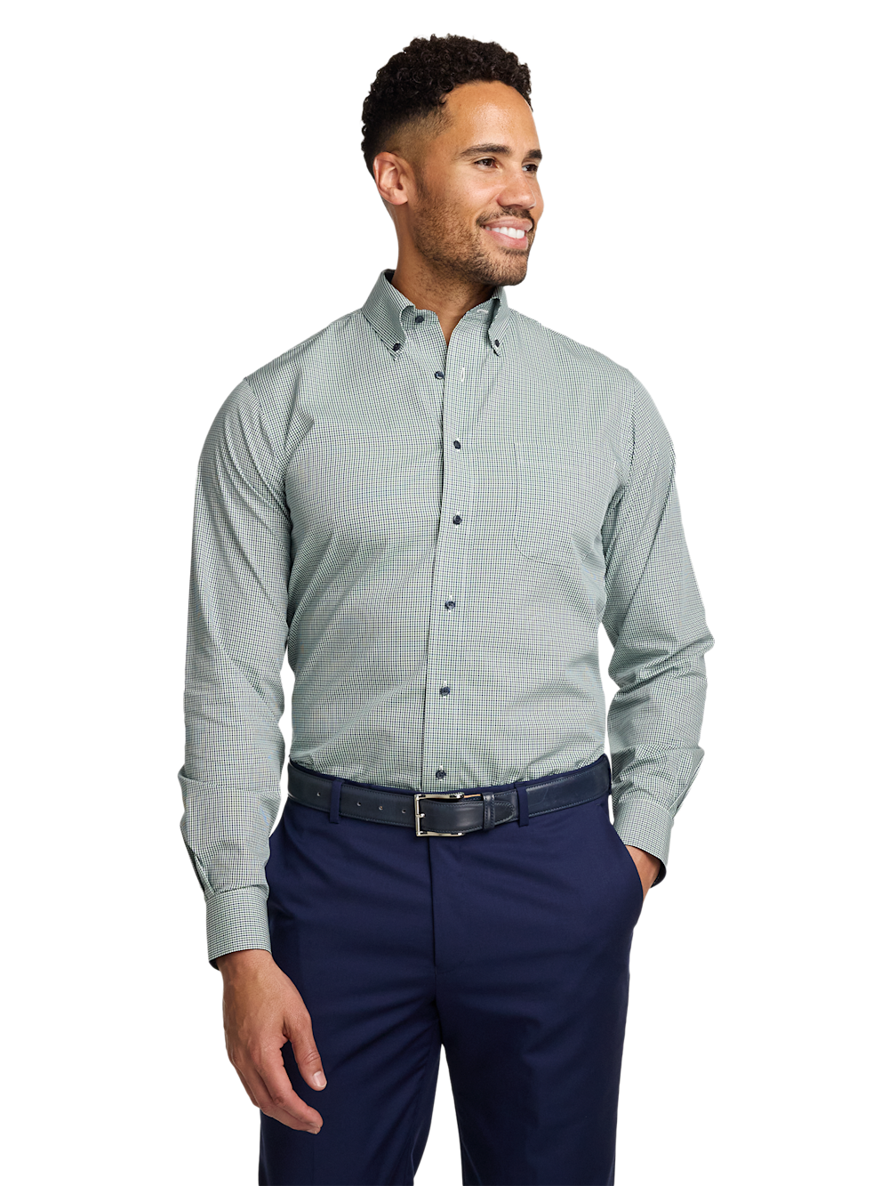 Alternate Image of Non-iron Cotton Check Dress Shirt With Contrast Trim-1