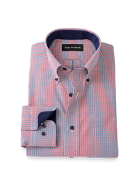Non-Iron Cotton Check Dress Shirt With Contrast Trim - Red