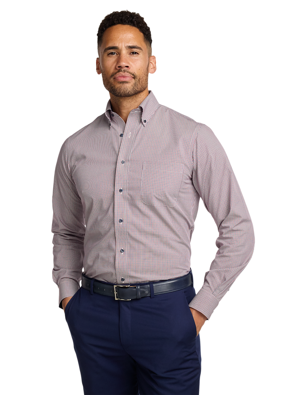 Alternate Image of Non-iron Cotton Check Dress Shirt With Contrast Trim-1