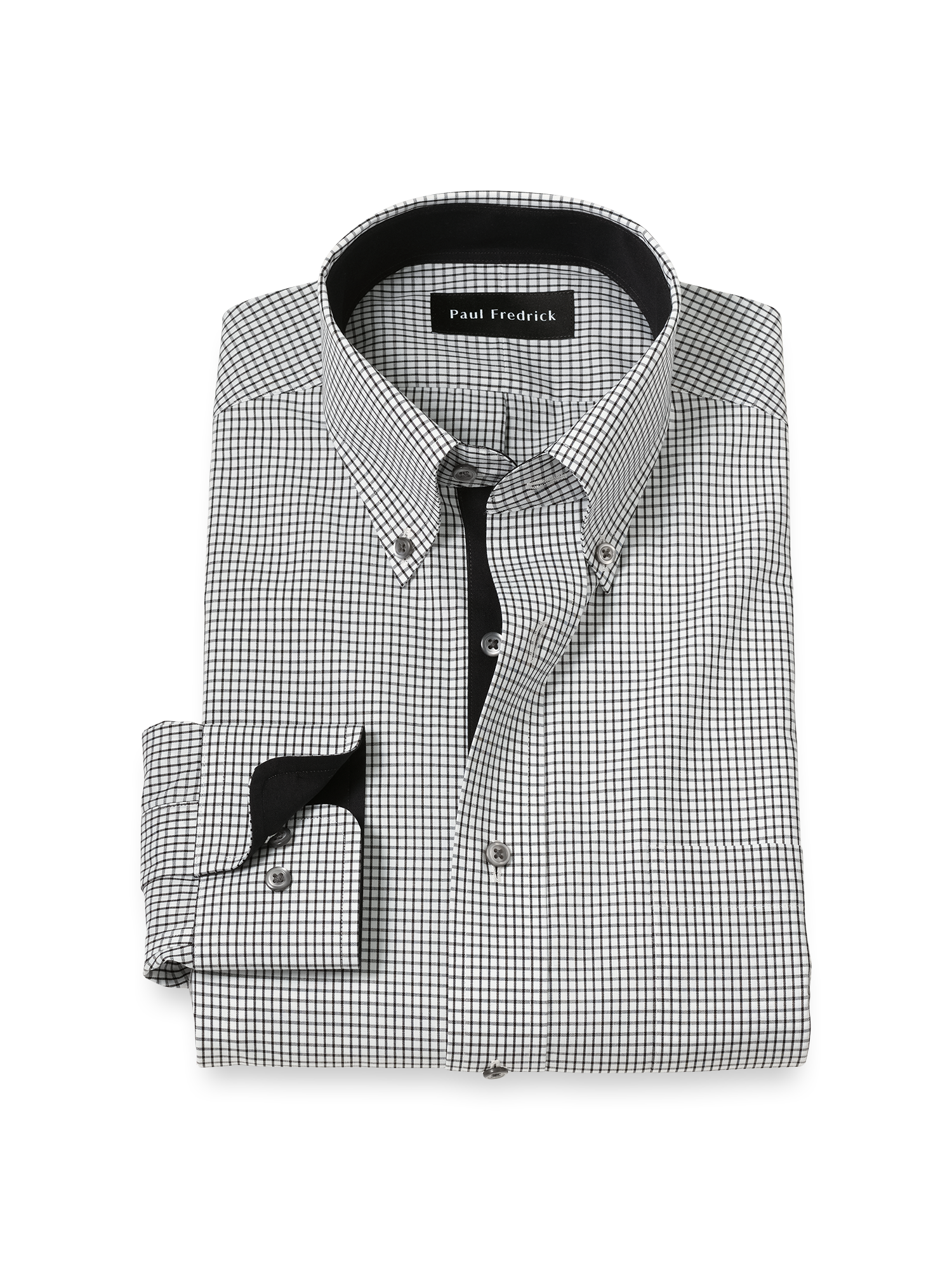Product Image of Non-iron Cotton Check Dress Shirt With Contrast Trim-Black/White