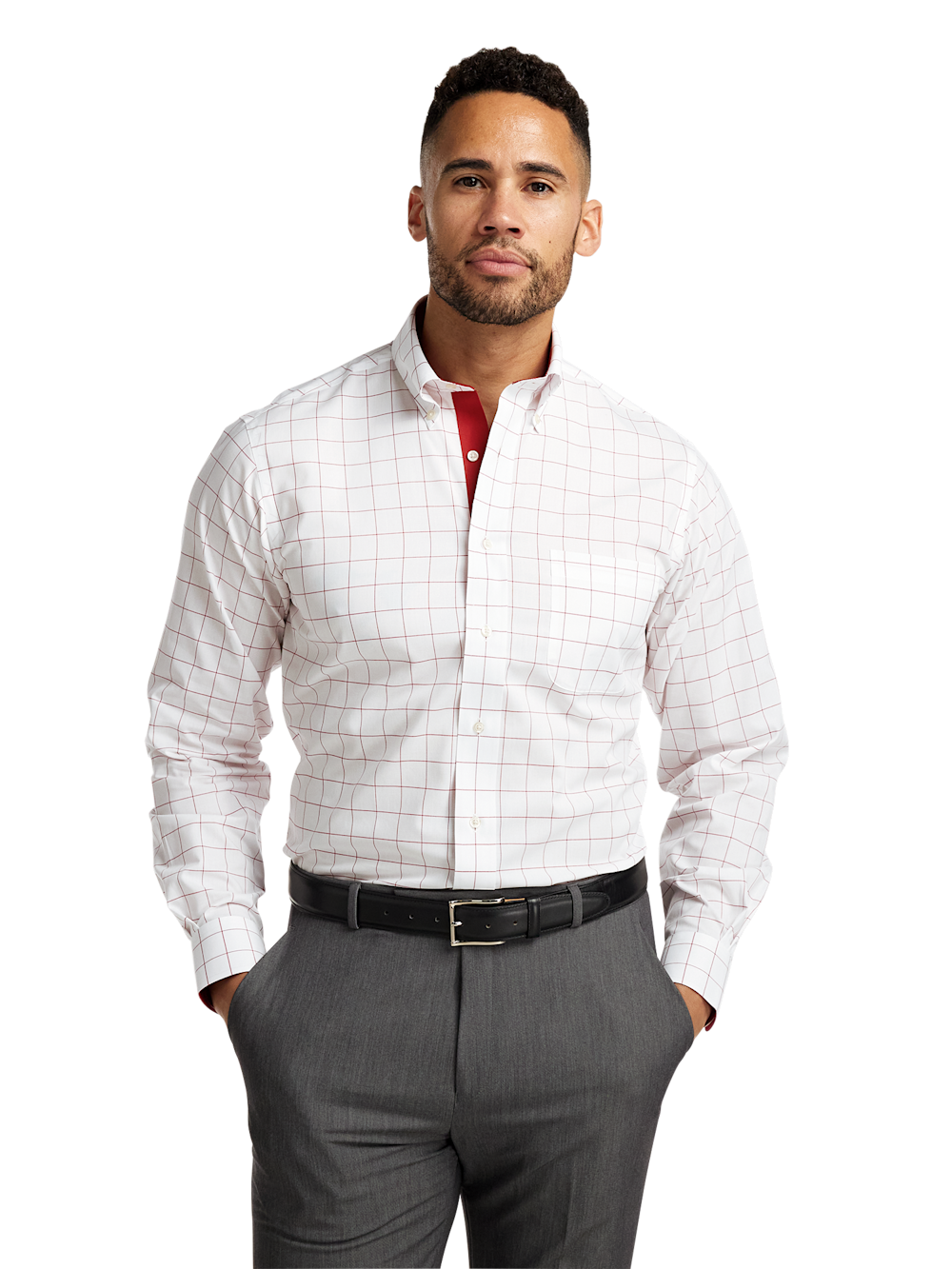 Alternate Image of Non-iron Cotton Windowpane Dress Shirt With Contrast Trim-1