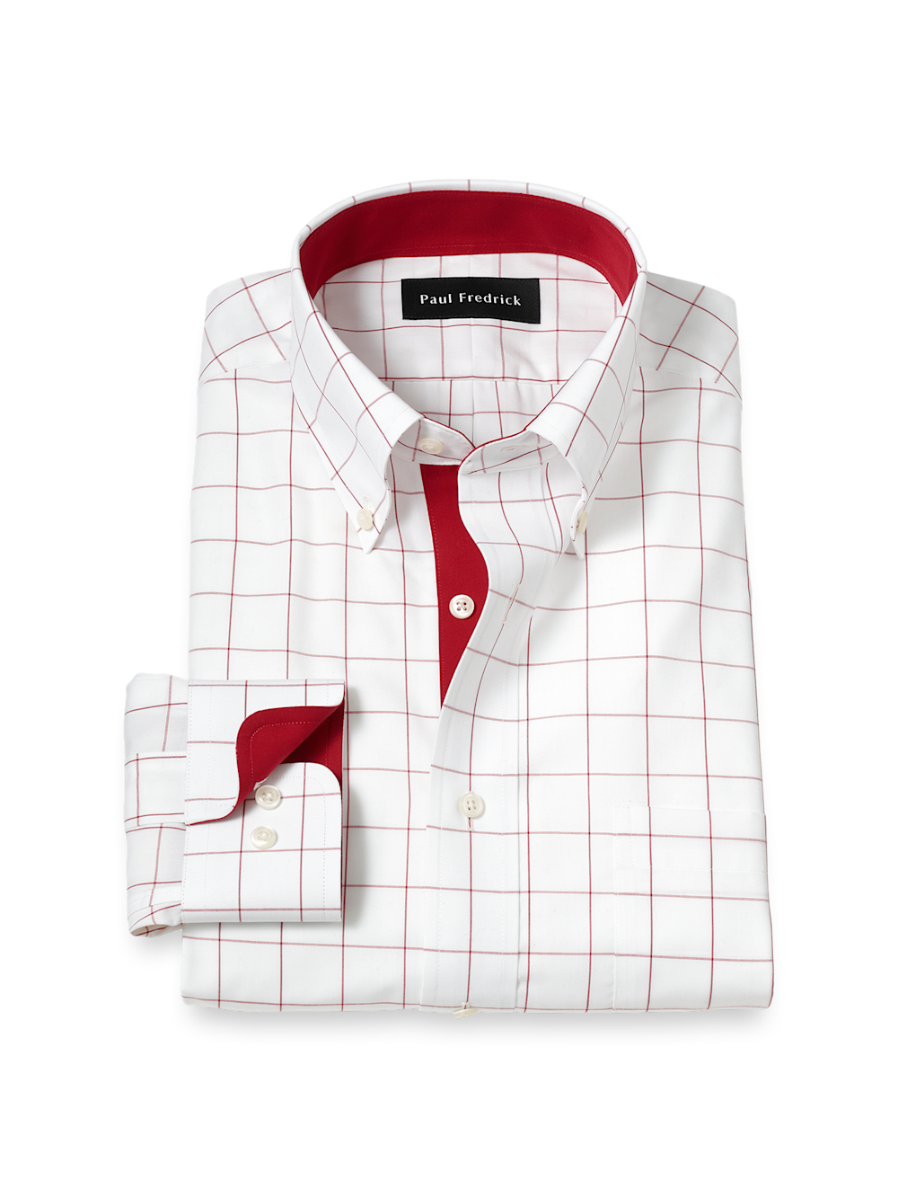 Product Image of Non-iron Cotton Windowpane Dress Shirt With Contrast Trim-Red