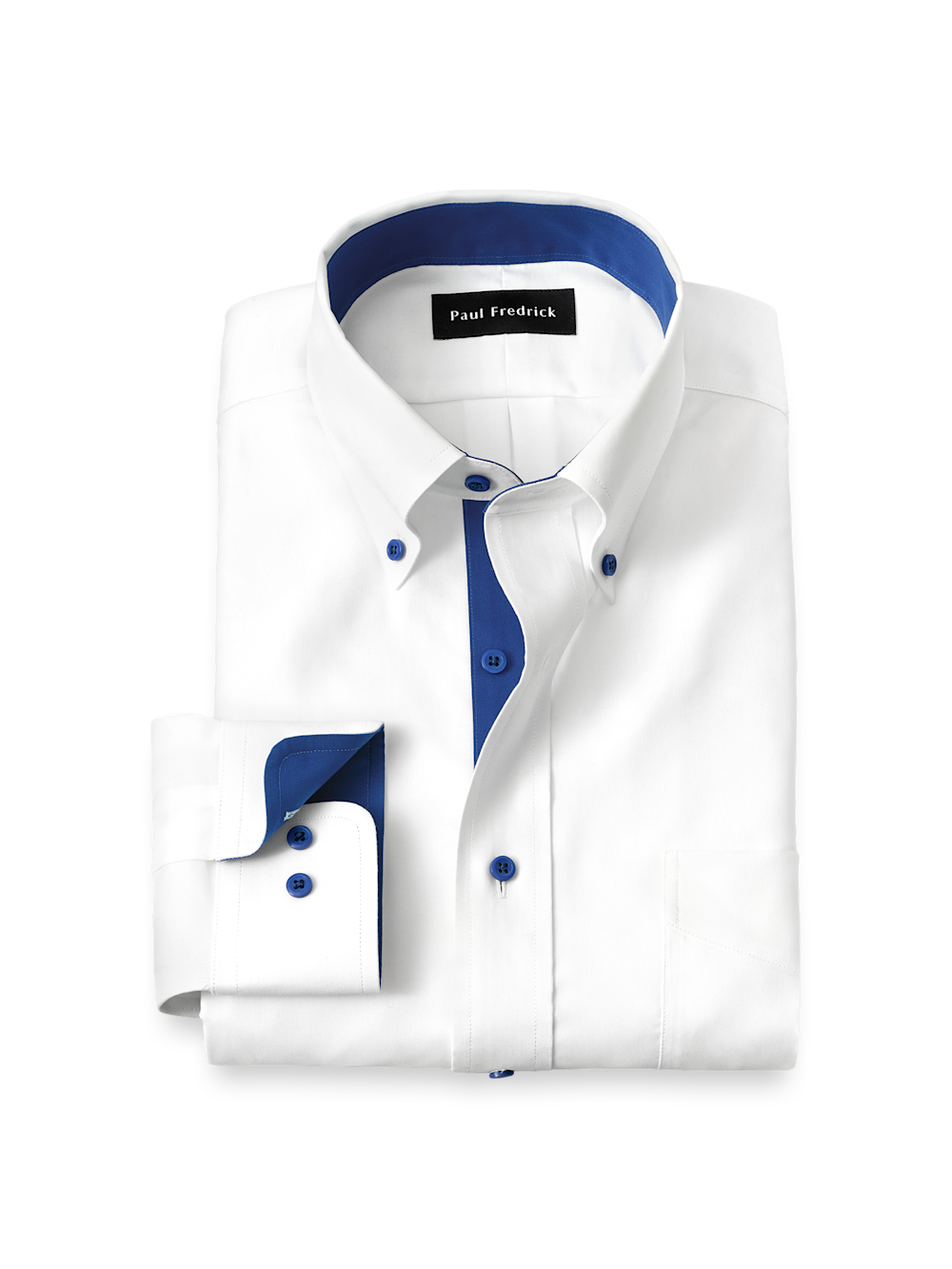 Product Image of Comfort Stretch Non-iron Solid Dress Shirt With Contrast Trim-White/Cobalt