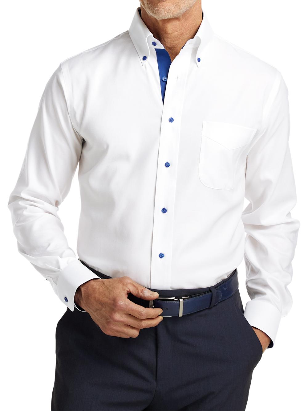 Alternate Image of Comfort Stretch Non-iron Solid Dress Shirt With Contrast Trim-1