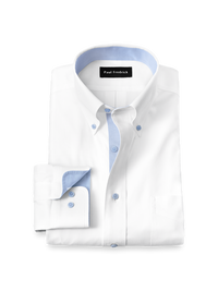 Comfort Stretch Non-Iron Solid Dress Shirt With Contrast Trim - White/blue