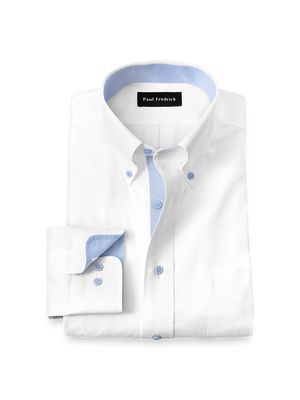 Comfort Stretch Non-Iron Solid Dress Shirt With Contrast Trim - White/blue