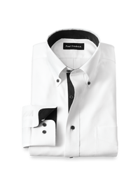 Comfort Stretch Non-Iron Solid Dress Shirt With Contrast Trim - White/black