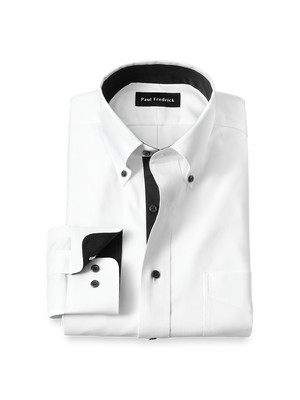 Comfort Stretch Non-Iron Solid Dress Shirt With Contrast Trim - White/black