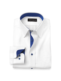Comfort Stretch Non-Iron Solid Dress Shirt With Contrast Trim - White/cobalt