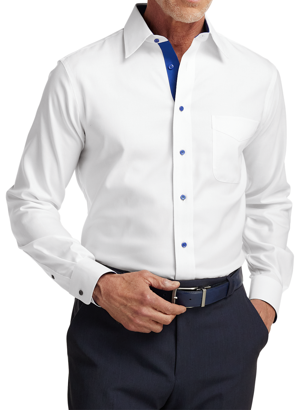 Alternate Image of Comfort Stretch Non-iron Solid Dress Shirt With Contrast Trim-1