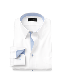 Comfort Stretch Non-Iron Solid Dress Shirt With Contrast Trim - White/blue
