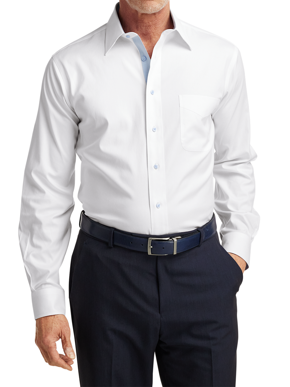 Alternate Image of Comfort Stretch Non-iron Solid Dress Shirt With Contrast Trim-1