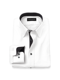 Comfort Stretch Non-Iron Solid Dress Shirt With Contrast Trim - White/black