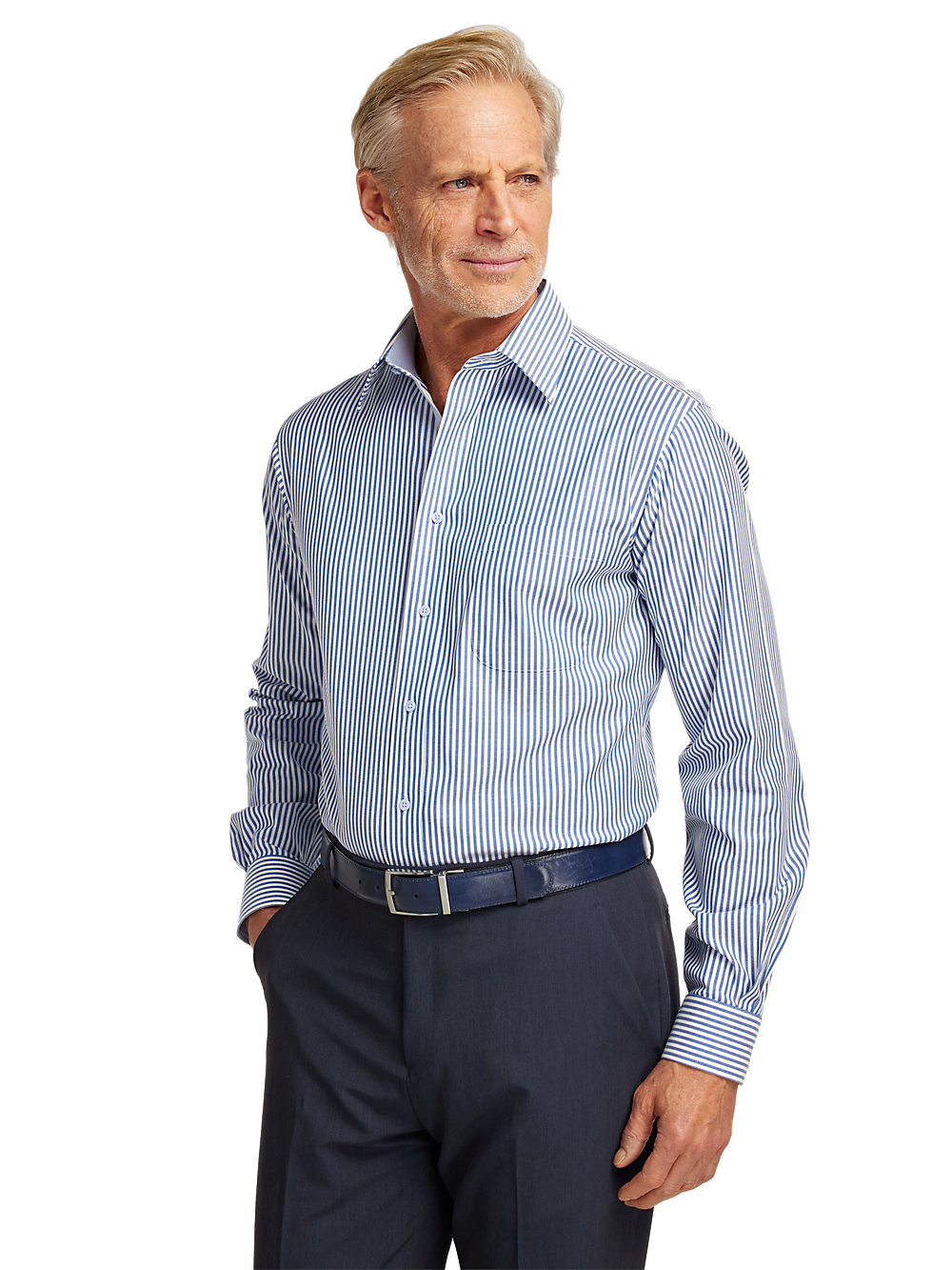 Alternate Image of Comfort Stretch Non-iron Stripe Dress Shirt With Contrast Trim-1