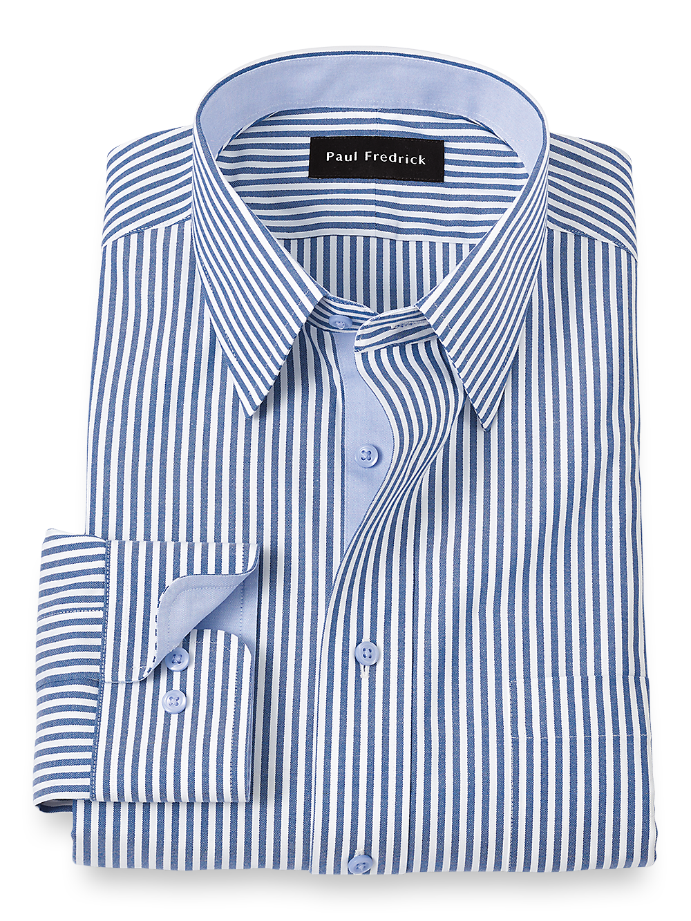 Product Image of Comfort Stretch Non-iron Stripe Dress Shirt With Contrast Trim-Cobalt