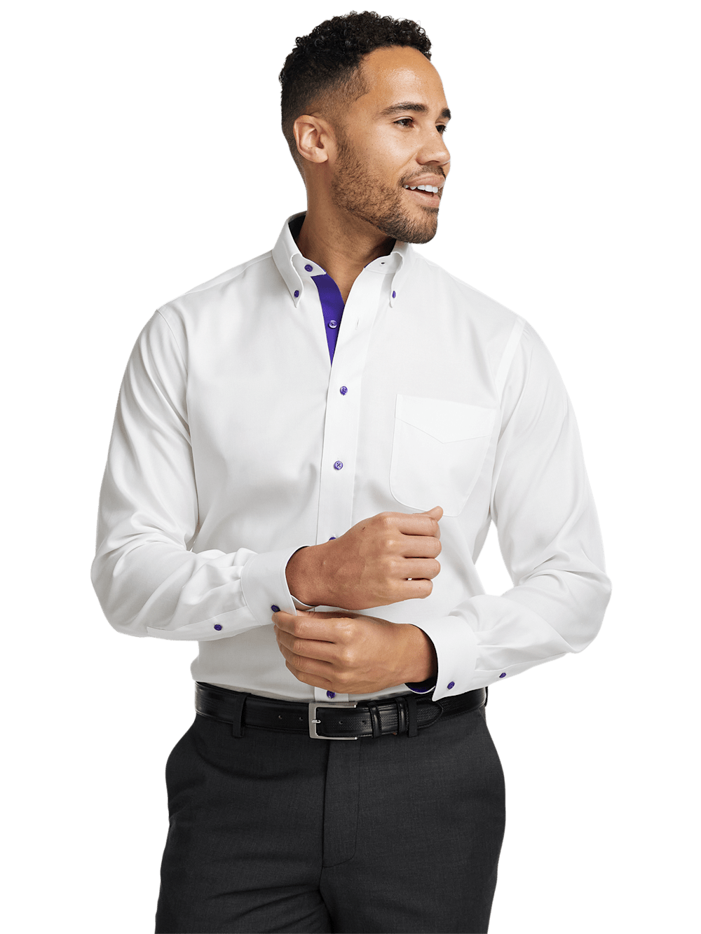 Alternate Image of Comfort Stretch Non-iron Solid Dress Shirt With Contrast Trim-1