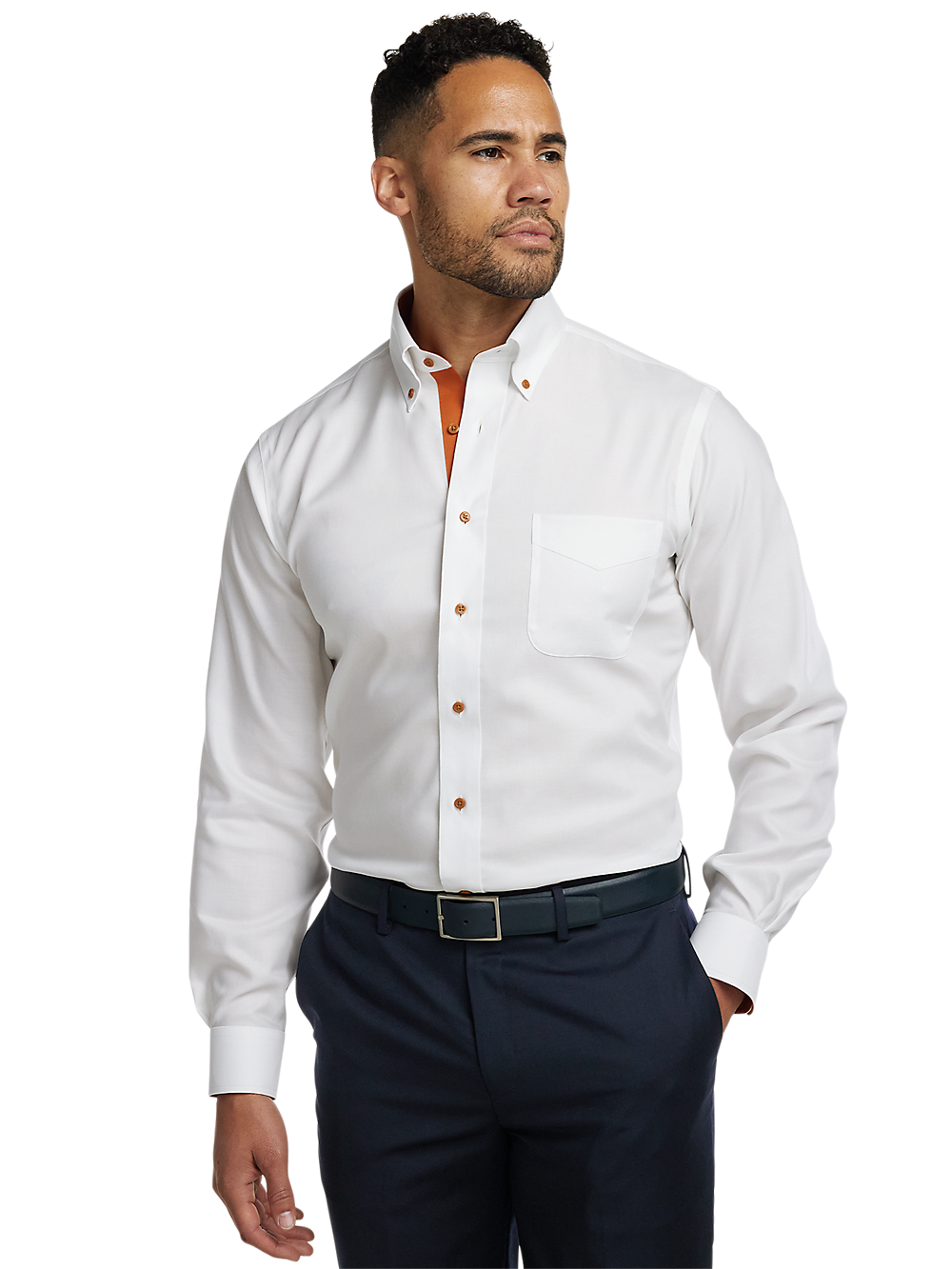 Alternate Image of Comfort Stretch Non-iron Solid Dress Shirt With Contrast Trim-1