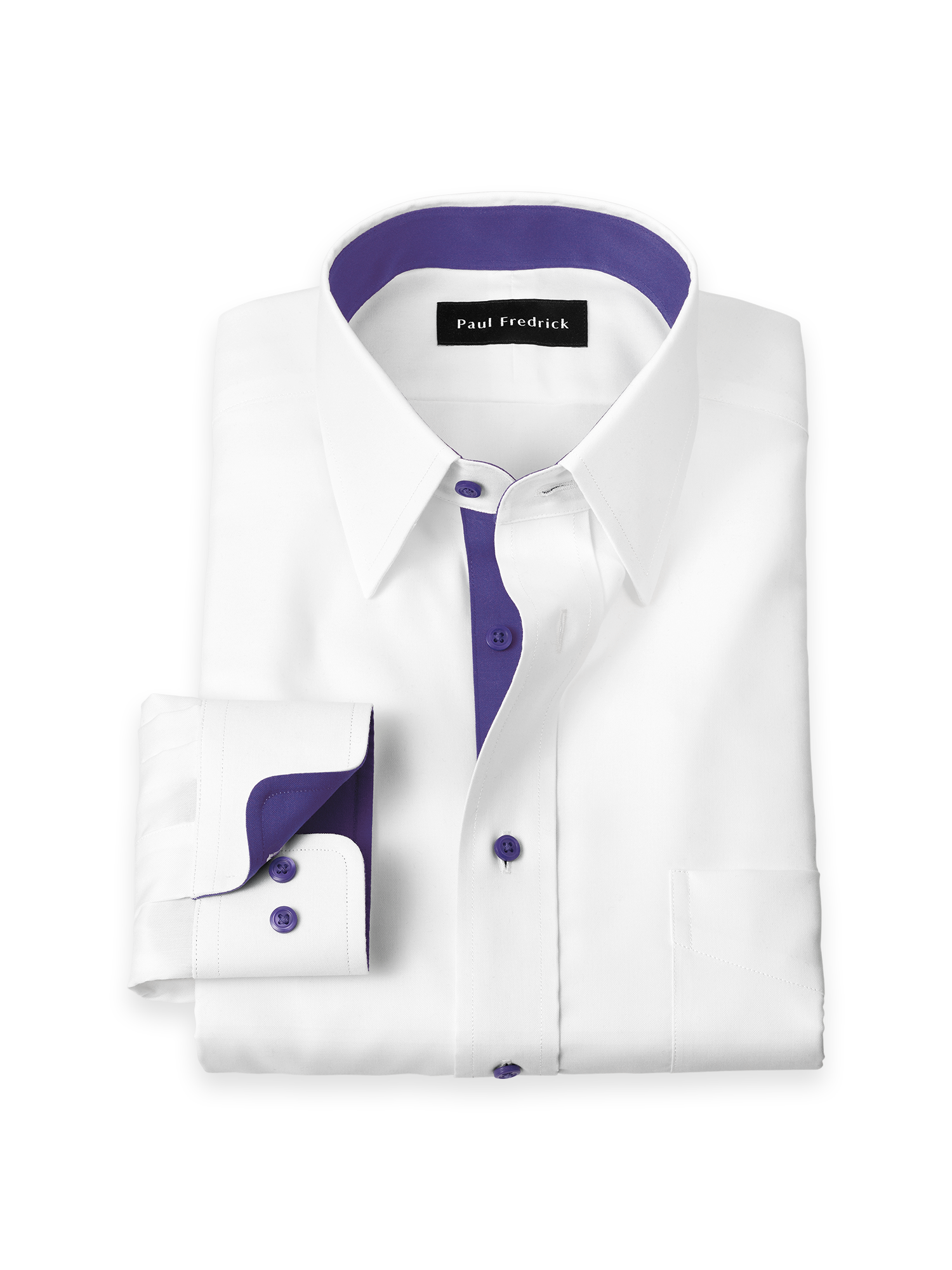 Comfort Stretch Non-Iron Solid Dress Shirt With Contrast Trim - White/purple