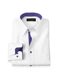 Comfort Stretch Non-Iron Solid Dress Shirt With Contrast Trim - White/purple
