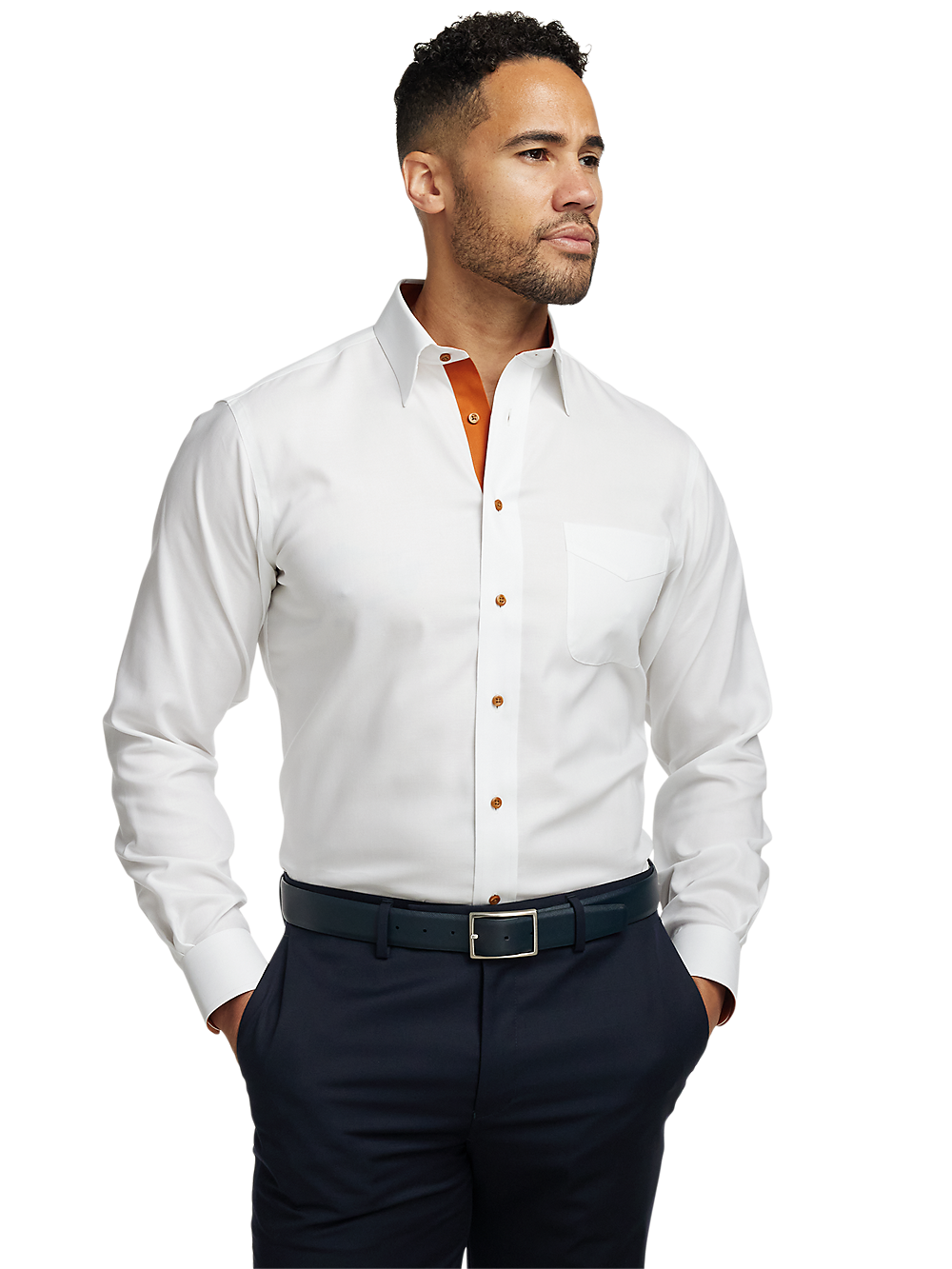 Alternate Image of Comfort Stretch Non-iron Solid Dress Shirt With Contrast Trim-1