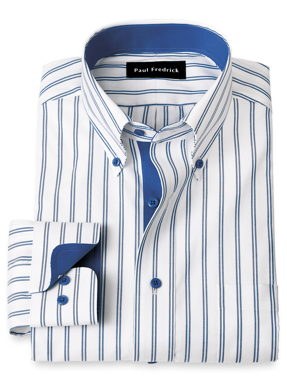Product Image of Comfort Stretch Non-iron Stripe Dress Shirt With Contrast Trim-Cobalt
