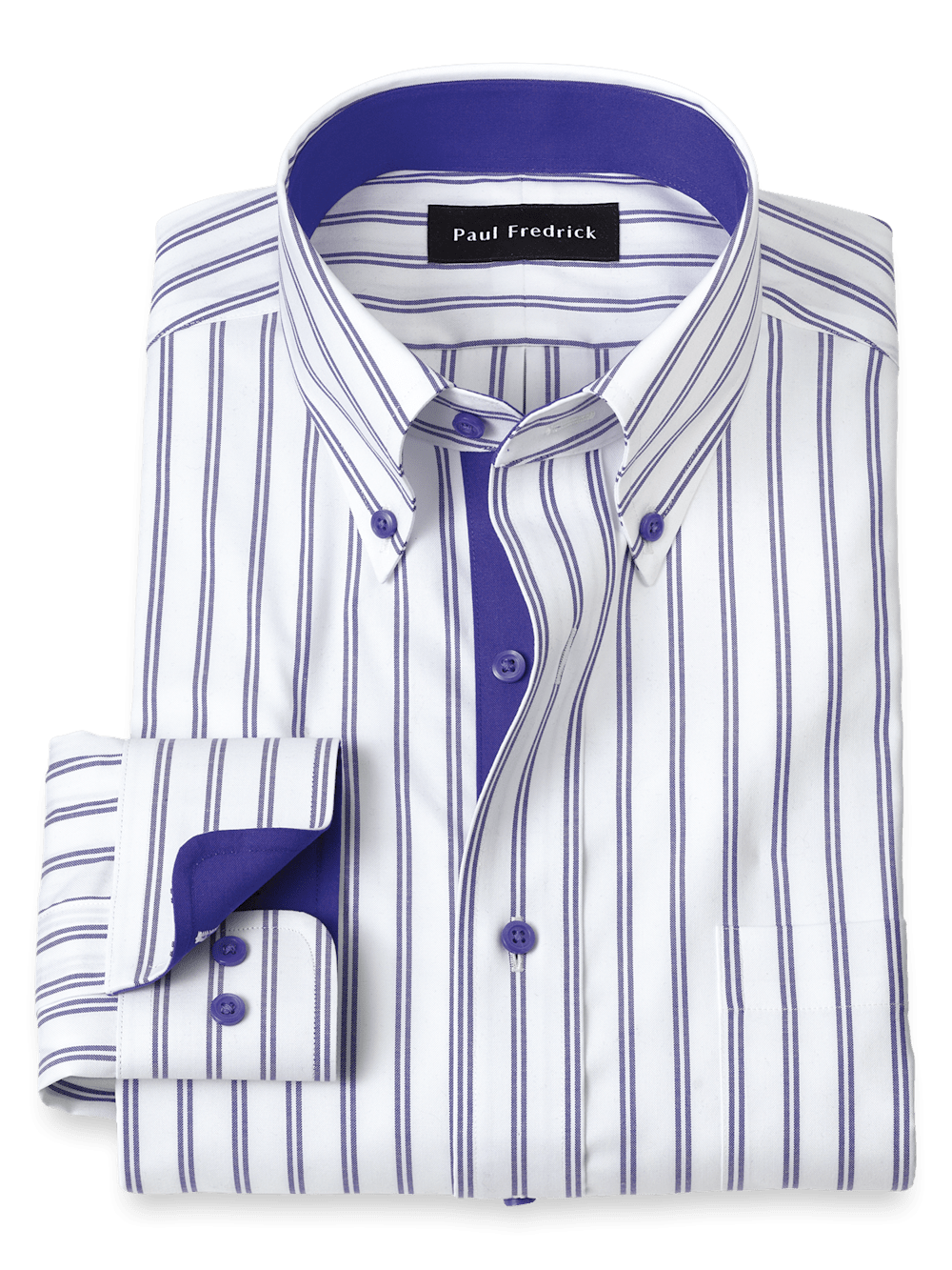 Product Image of Comfort Stretch Non-iron Stripe Dress Shirt With Contrast Trim-Purple