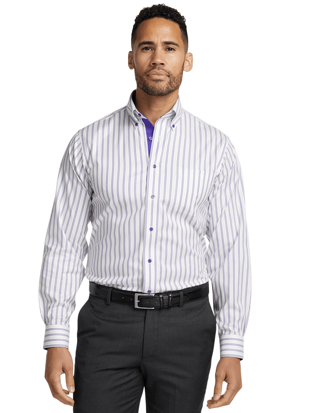 Alternate Image of Comfort Stretch Non-iron Stripe Dress Shirt With Contrast Trim-1