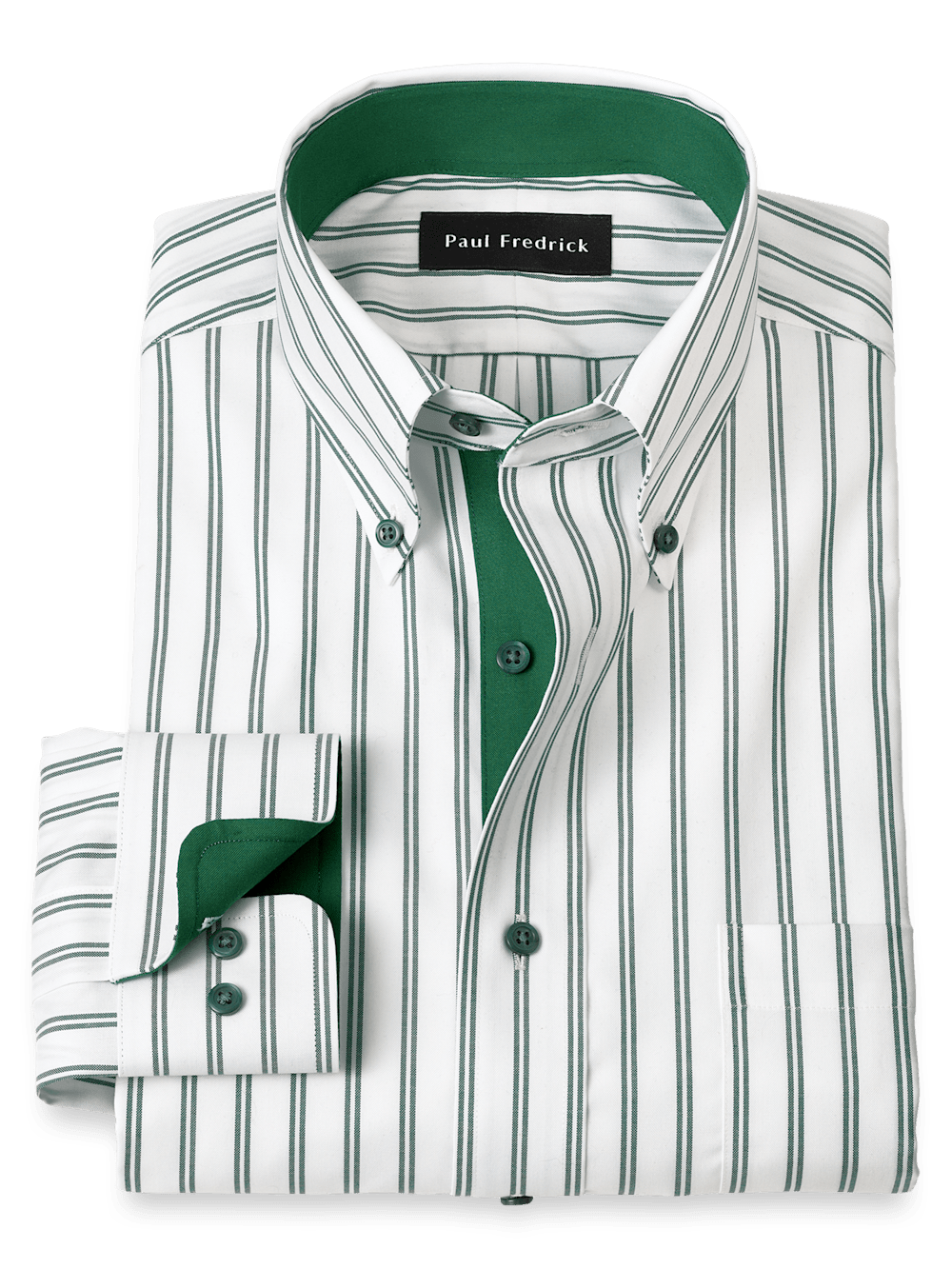 Product Image of Comfort Stretch Non-iron Stripe Dress Shirt With Contrast Trim-Green