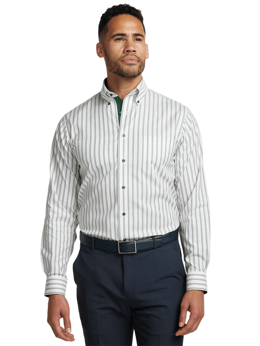 Alternate Image of Comfort Stretch Non-iron Stripe Dress Shirt With Contrast Trim-1
