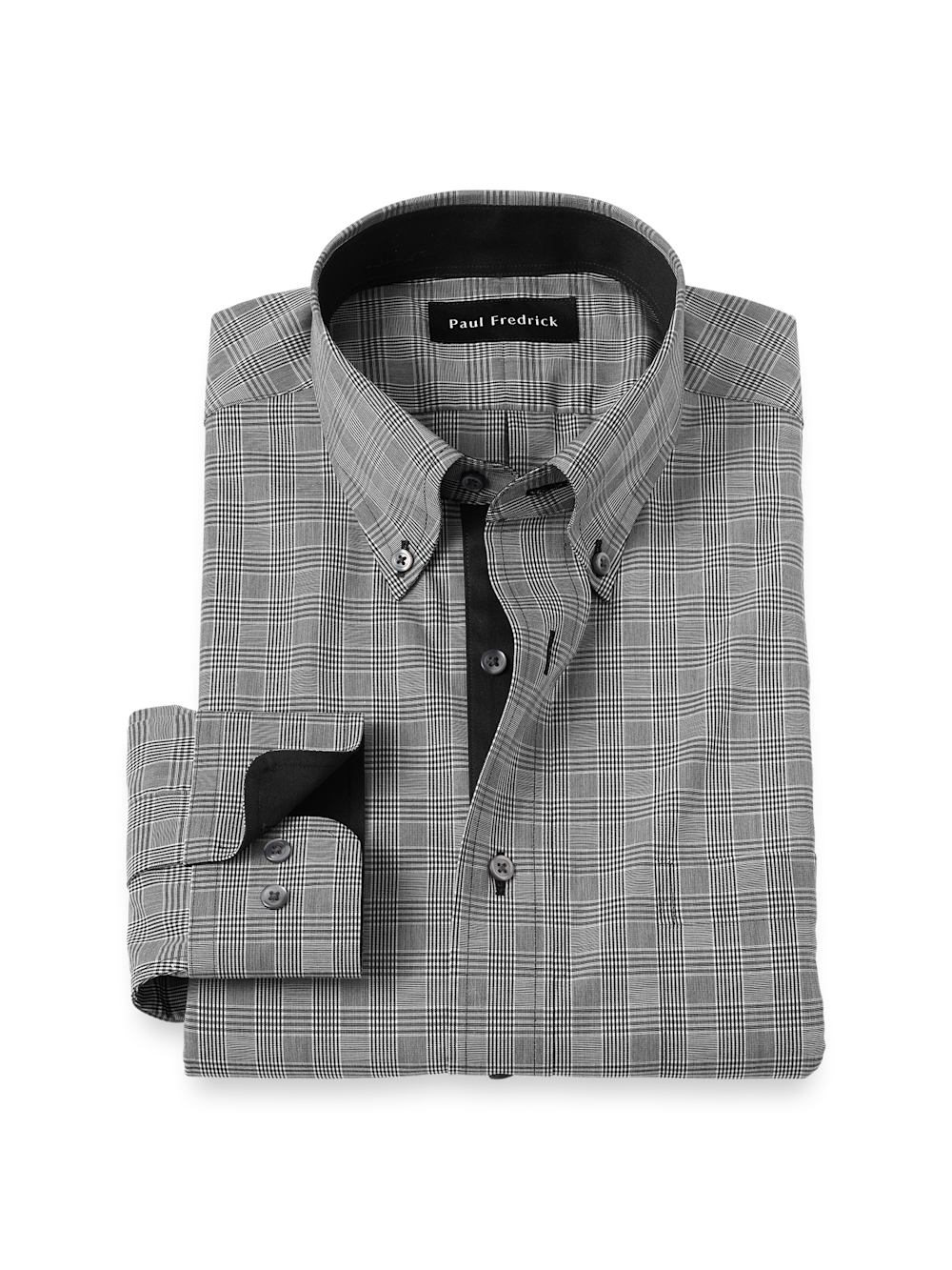 Product Image of Non-iron Cotton Plaid Dress Shirt With Contrast Trim-Black