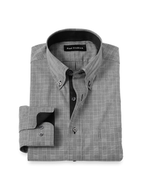 Non-Iron Cotton Plaid Dress Shirt With Contrast Trim - Black