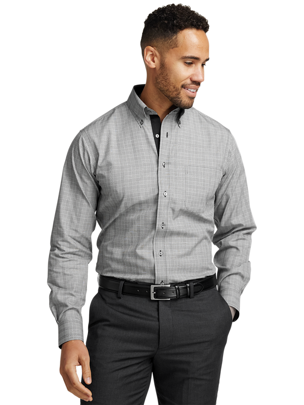 Alternate Image of Non-iron Cotton Plaid Dress Shirt With Contrast Trim-1