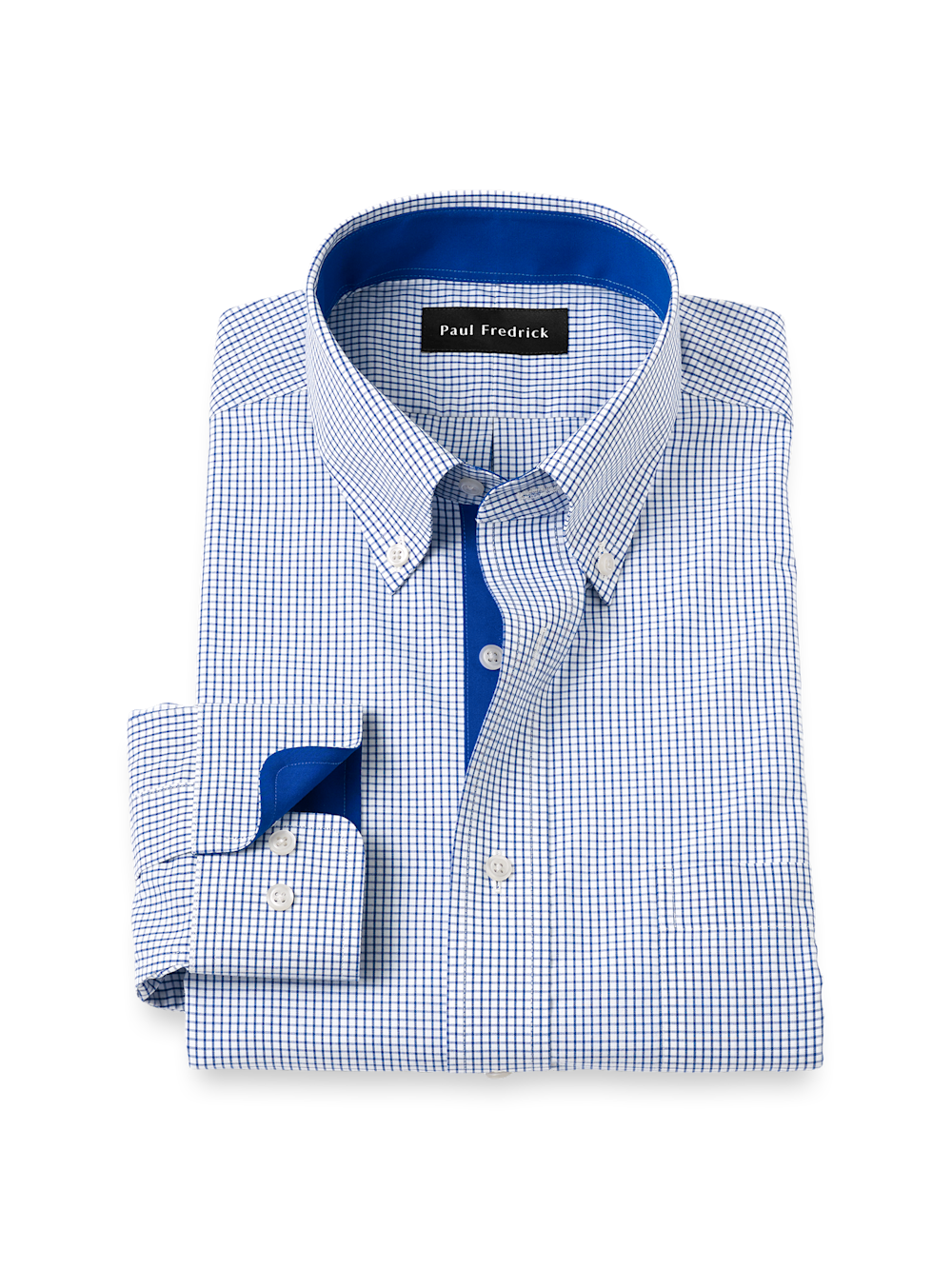 Product Image of Non-iron Cotton Check Dress Shirt With Contrast Trim-Navy