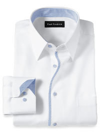 Non-Iron Cotton Solid Dress Shirt With Contrast Trim - White