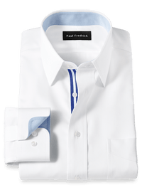 Non-Iron Cotton Solid Dress Shirt With Contrast Trim - White