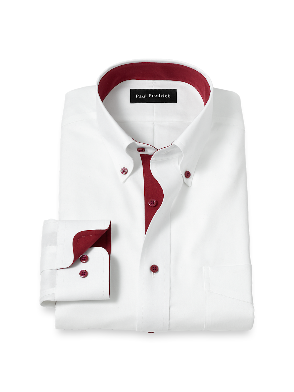 Product Image of Comfort Stretch Non-iron Solid Dress Shirt With Contrast Trim-White/Burgundy