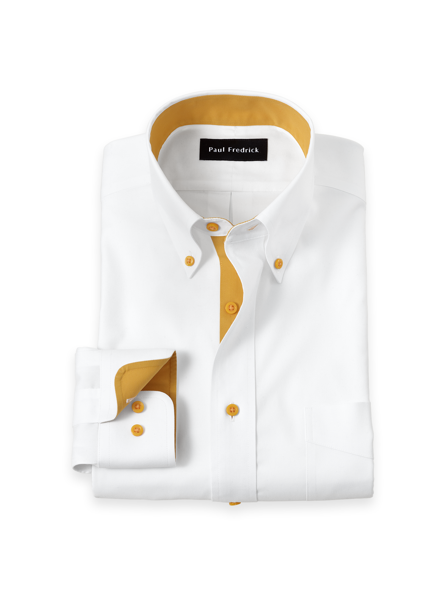 Comfort Stretch Non-Iron Solid Dress Shirt With Contrast Trim - White/gold