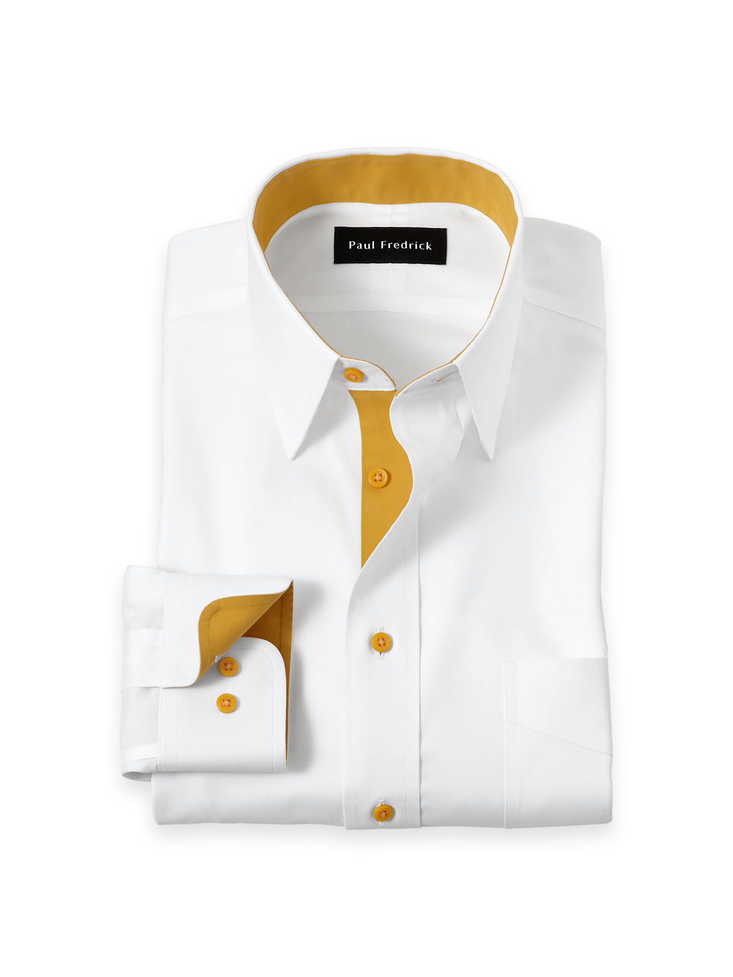 Comfort Stretch Non-Iron Solid Dress Shirt With Contrast Trim - White/gold
