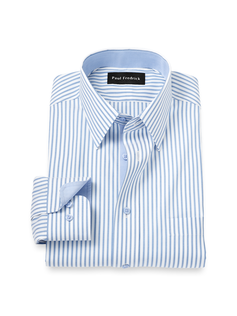 Product Image of Comfort Stretch Non-iron Stripe Dress Shirt With Contrast Trim-White/Blue
