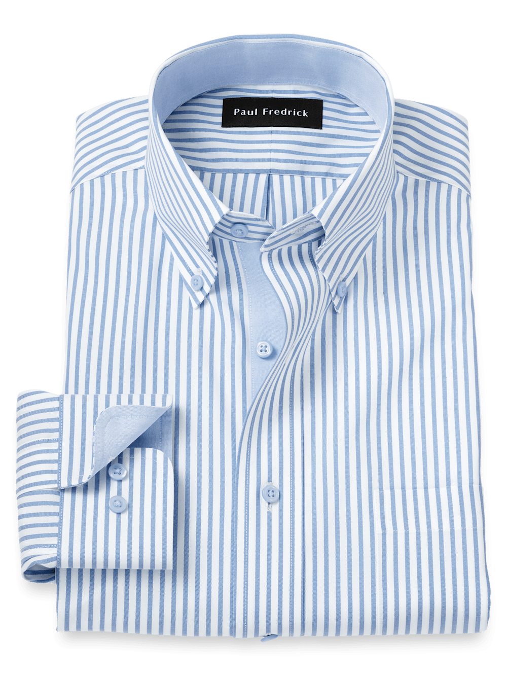 Product Image of Comfort Stretch Non-iron Stripe Dress Shirt With Contrast Trim-White/Blue