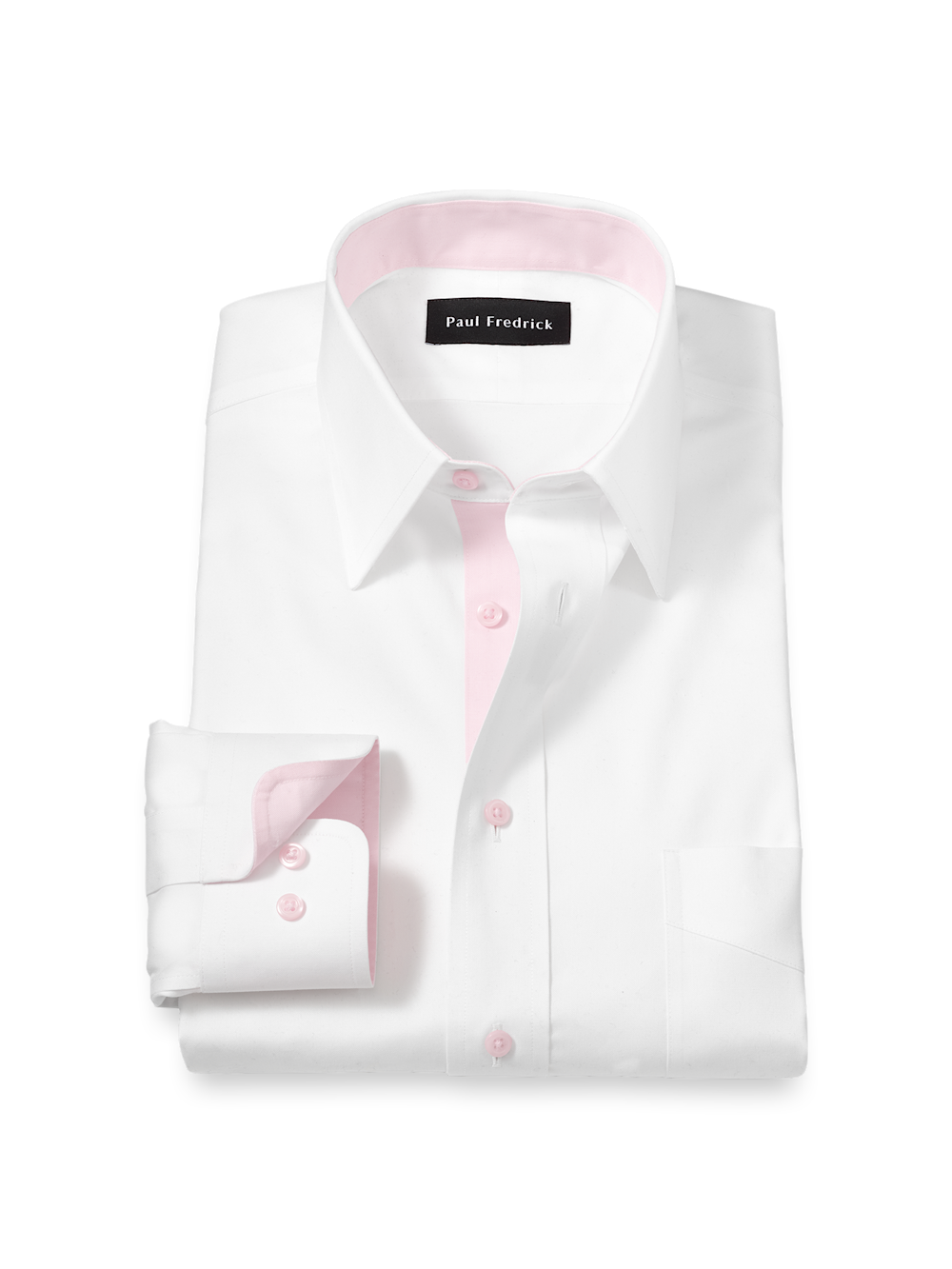 Product Image of Comfort Stretch Non-iron Solid Dress Shirt With Contrast Trim-White/Pink