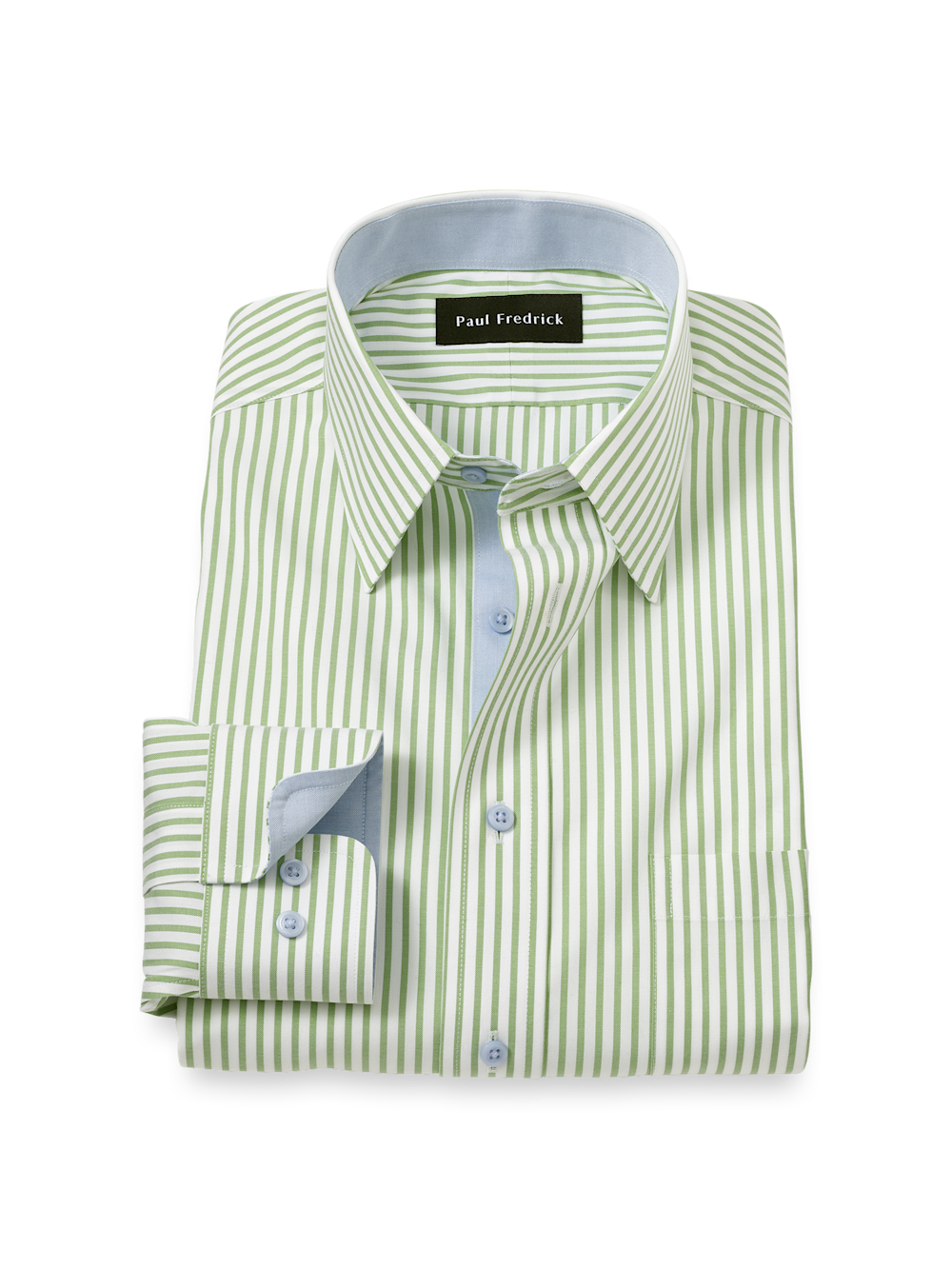 Product Image of Comfort Stretch Non-iron Stripe Dress Shirt With Contrast Trim-Green