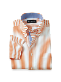 Comfort Stretch Non-Iron Stripe Dress Shirt With Contrast Trim - Melon