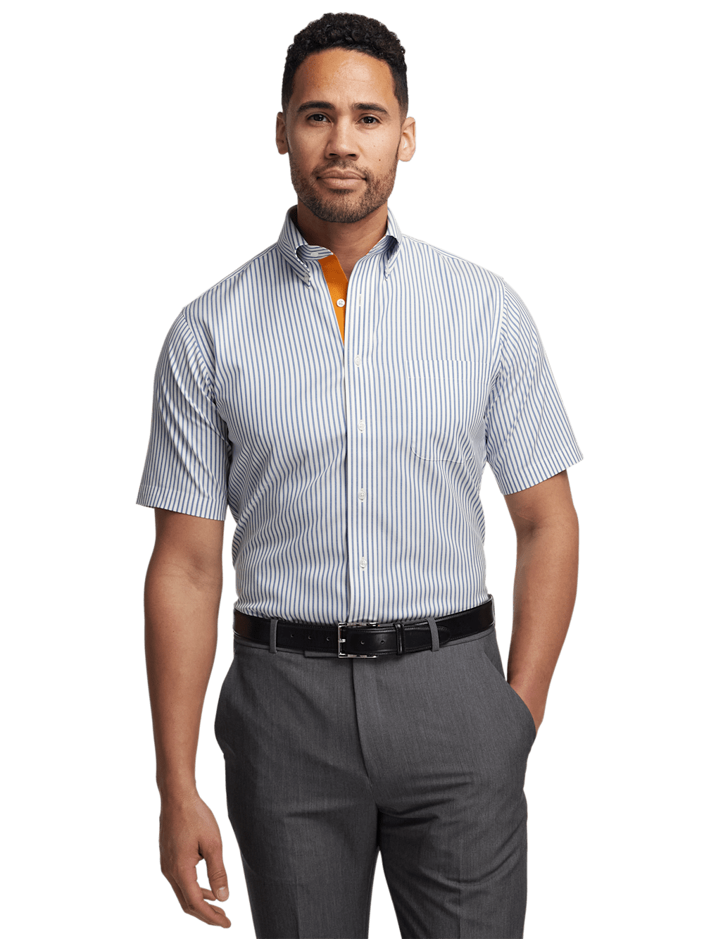 Alternate Image of Comfort Stretch Non-iron Stripe Dress Shirt With Contrast Trim-1