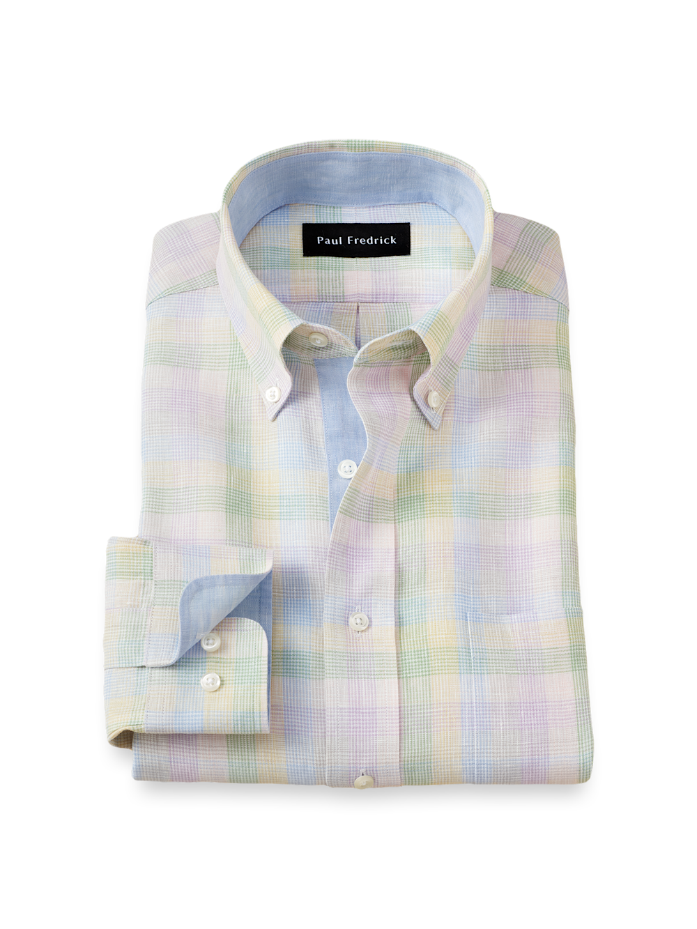 Product Image of Non-iron Linen Plaid Dress Shirt With Contrast Trim-Multi