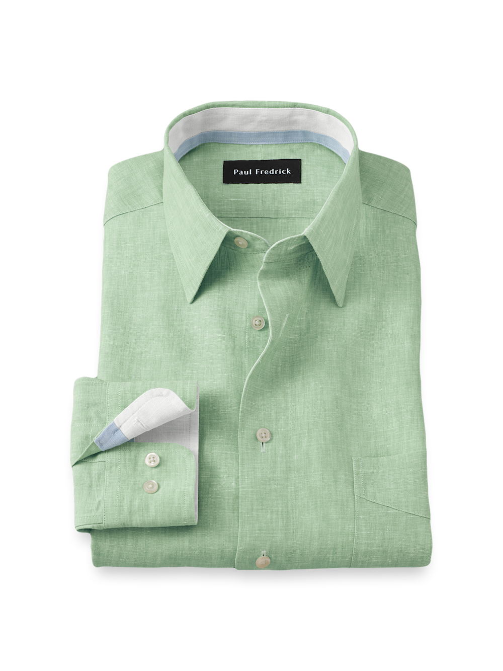 Product Image of Non-iron Linen Solid Dress Shirt With Contrast Trim-Green