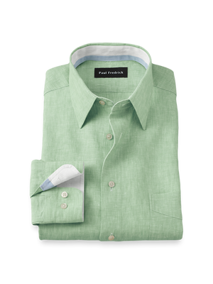 Non-Iron Linen Solid Dress Shirt With Contrast Trim - Green